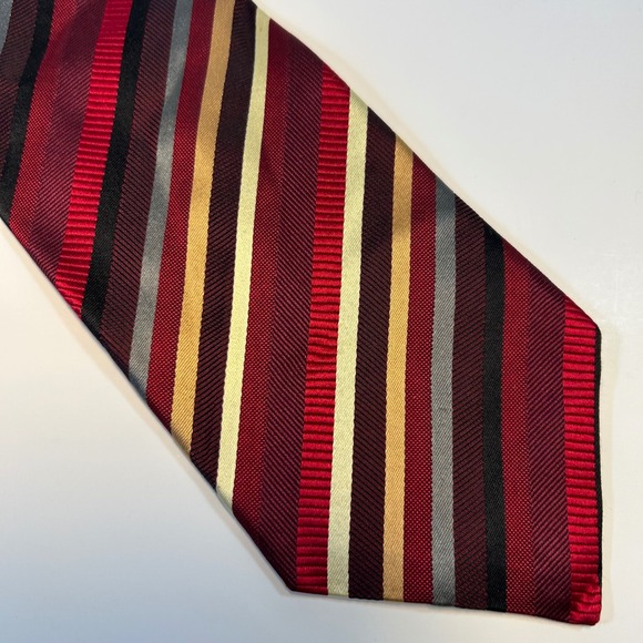 Roberto Villini Silk Striped Tie Hand Made-Red-Gold-Gray-Business, Formal, Party - Picture 1 of 7